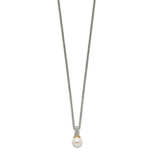Shey Couture Sterling Silver Rhodium-plated with 14K Accent 18 Inch 8-9mm Freshwater Cultured Pearl Necklace QTC1533