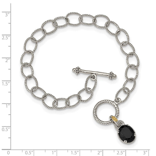 Shey Couture Sterling Silver Rhodium-plated with 14K Accent 7.5 Inch Black Onyx Toggle Bracelet QTC1538