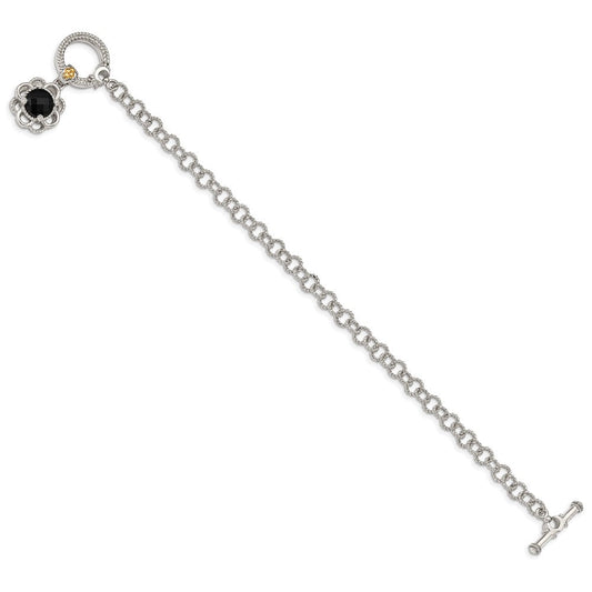 Shey Couture Sterling Silver Rhodium-plated with 14K Accent 7.5 Inch Checkerboard-cut Black Onyx and Diamond Toggle Bracelet QTC1542