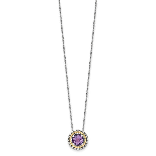 Shey Couture Sterling Silver with 14K Accent 18 Inch Antiqued Round Amethyst Necklace QTC1570