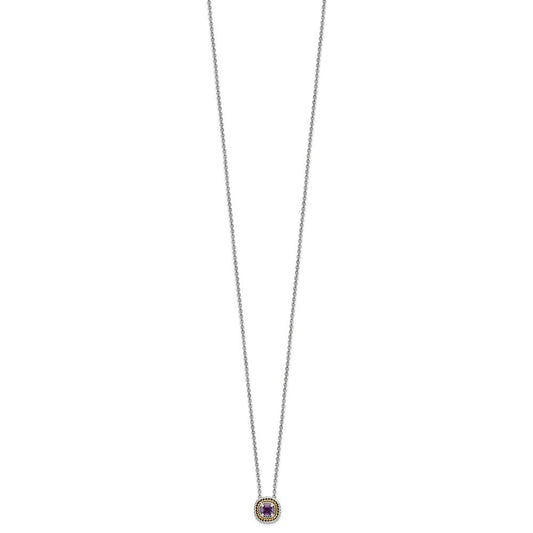 Shey Couture Sterling Silver with 14K Accent 18 Inch Antiqued Cushion Amethyst Necklace QTC1574