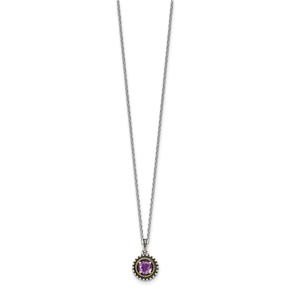 Shey Couture Sterling Silver with 14K Accent 18 Inch Antiqued Round Amethyst Necklace QTC1593