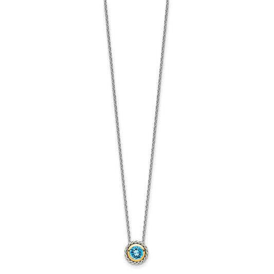 Shey Couture Sterling Silver with 14K Accent 18 Inch Antiqued Round Light Swiss Blue Topaz Necklace QTC1623