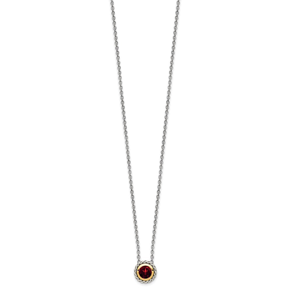 Shey Couture Sterling Silver with 14K Accent 18 Inch Antiqued Round Bezel Garnet Necklace QTC1641