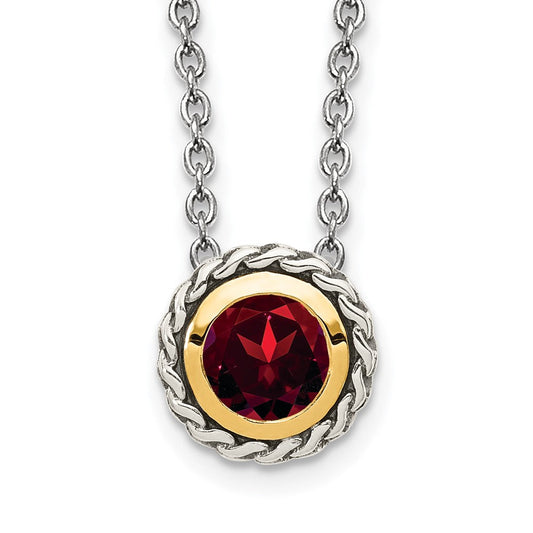 Shey Couture Sterling Silver with 14K Accent 18 Inch Antiqued Round Bezel Garnet Necklace QTC1641