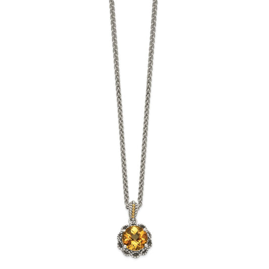 Shey Couture Sterling Silver with 14K Accent 18 Inch Antiqued Round Citrine Necklace QTC1648