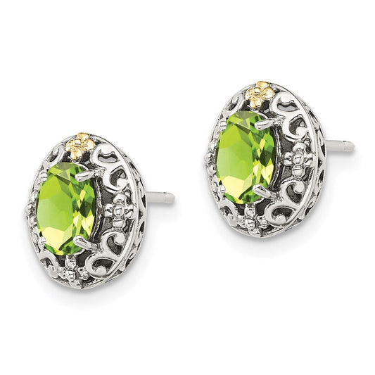 QTC1652 Shey Couture Sterling Silver with 14K Accent Antiqued Oval Peridot Post Earrings