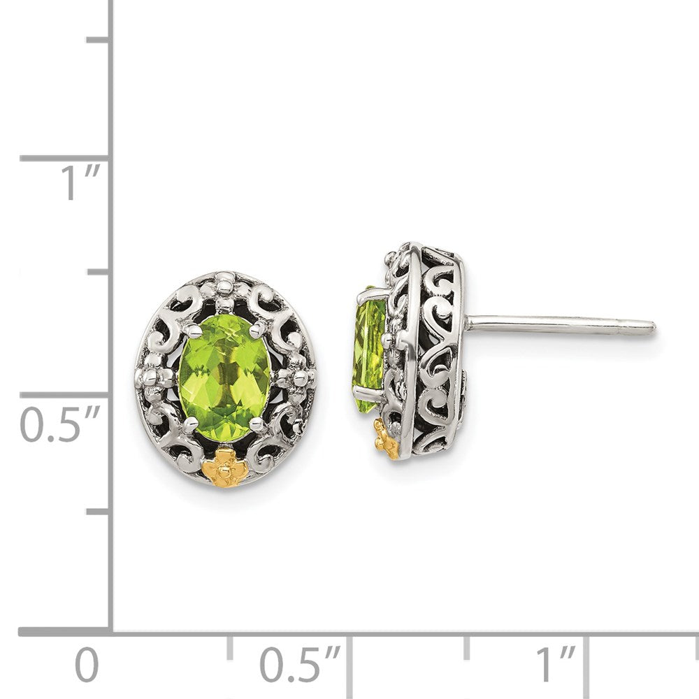 QTC1652 Shey Couture Sterling Silver with 14K Accent Antiqued Oval Peridot Post Earrings