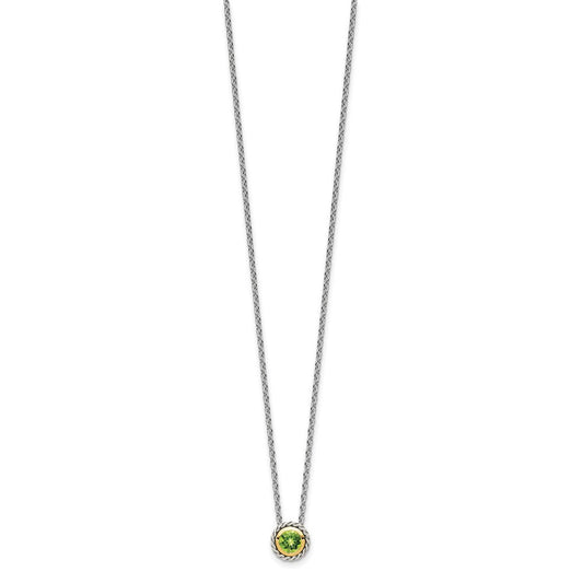 Shey Couture Sterling Silver with 14K Accent 18 Inch Antiqued Round Bezel Peridot Necklace QTC1658