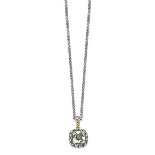 Shey Couture Sterling Silver with 14K Accent 18 Inch Antiqued Cushion Green Quartz Necklace QTC1666