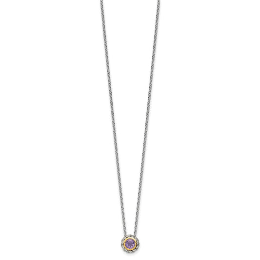 Shey Couture Sterling Silver Antiqued with 14K Accent 18 Inch Antiqued Round Bezel Pink Quartz Necklace QTC1687