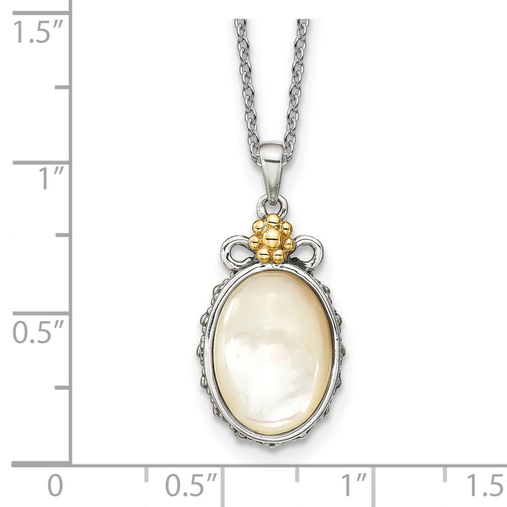 Shey Couture Sterling Silver with 14K Accent 18 Inch Floral Oval Mother Of Pearl Necklace QTC1745