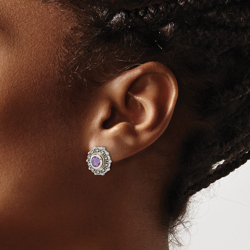 QTC1786 Shey Couture Sterling Silver with 14k Accent Antiqued Amethyst Post Earrings