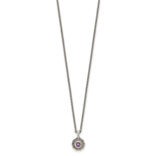 Shey Couture Sterling Silver with 14k Accent Antiqued Amethyst 18 inch Necklace QTC1788