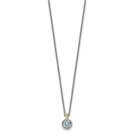 Shey Couture Sterling Silver Antiqued with 14k Accent Light Swiss Blue Topaz 18 inch Necklace QTC1802
