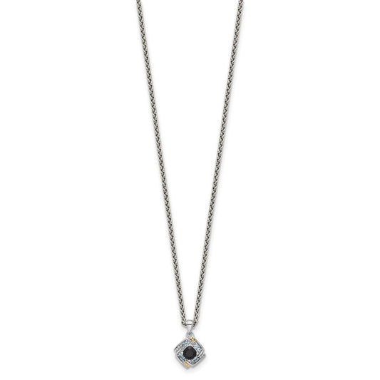 Shey Couture Sterling Silver Rhodium-plated with 14k Accent .49 Onyx and .16 Swiss Blue Topaz 18 inch Necklace QTC1804