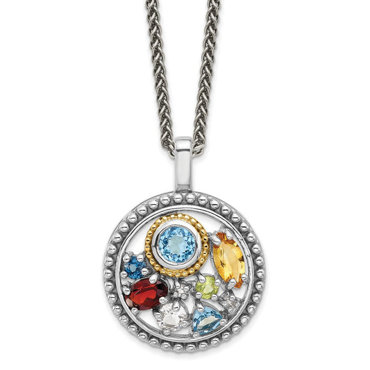 Shey Couture Sterling Silver Rhodium-plated with 14k Accent  .43 Citrine/.93 Swiss Blue Topaz/.14 Light Blue Topaz/.13 Peridot 18 inch Necklace QTC1826