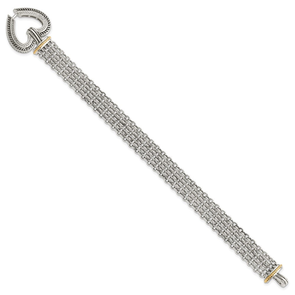 Shey Couture Sterling Silver with 14K Accent 7.75 Inch Antiqued Diamond Heart Bracelet QTC183