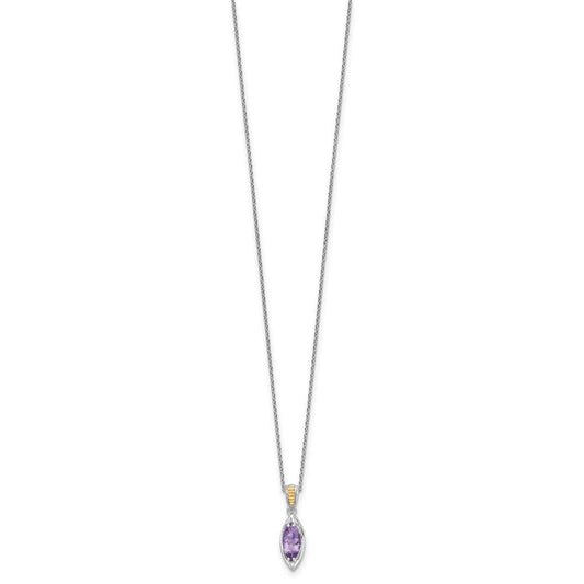 Shey Couture Sterling Silver Rhodium-plated with 14k Accent Marquise Amethyst Navette 18 inch with 2 inch Extension Necklace QTC1834