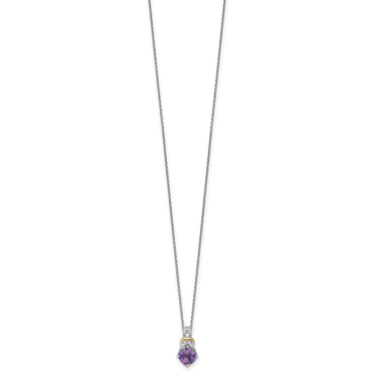 Shey Couture Sterling Silver Rhodium-plated w/14k Accent Checker-cut Cushion Amethyst and .04ct Diamond 18 inch with 2 inch Extension Necklace QTC1836