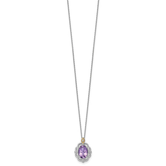 Shey Couture Sterling Silver Rhodium-plated with 14k Accent Oval Amethyst 18 inch with 2 inch Extension Vintage Necklace QTC1837
