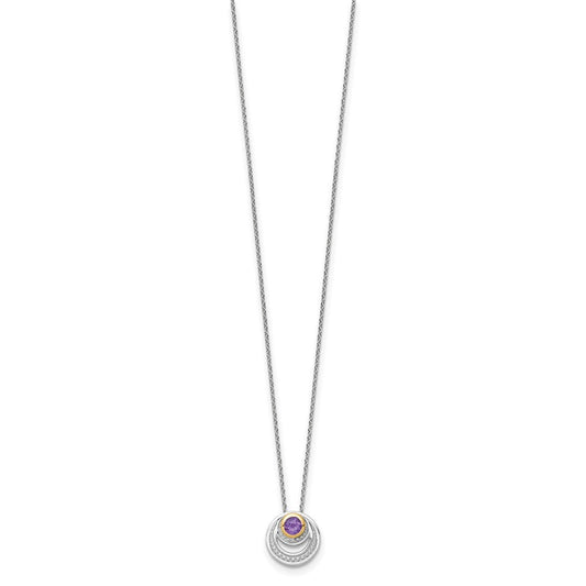 Shey Couture Sterling Silver Rhodium-plated with 14k Accent Round Amethyst Swirl Circle 18 inch with 2 inch Extension Necklace QTC1840