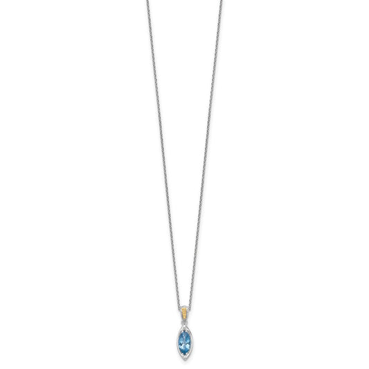 Shey Couture Sterling Silver Rhodium-plated with 14k Accent Marquise London Blue Topaz Navette 18 inch with 2 inch Extension Necklace QTC1846