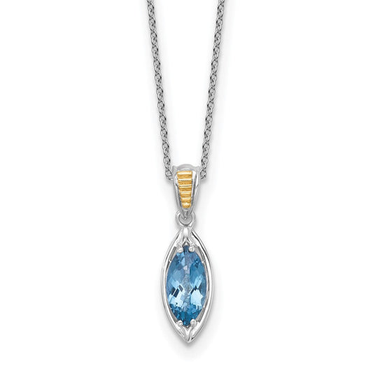 Shey Couture Sterling Silver Rhodium-plated with 14k Accent Marquise London Blue Topaz Navette 18 inch with 2 inch Extension Necklace QTC1846