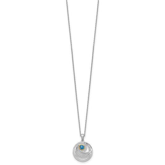 Shey Couture Sterling Silver Rhodium-plated with 14k Accent Round London Blue Topaz Swirl Circle 18 inch with 2 inch Extension Necklace QTC1850