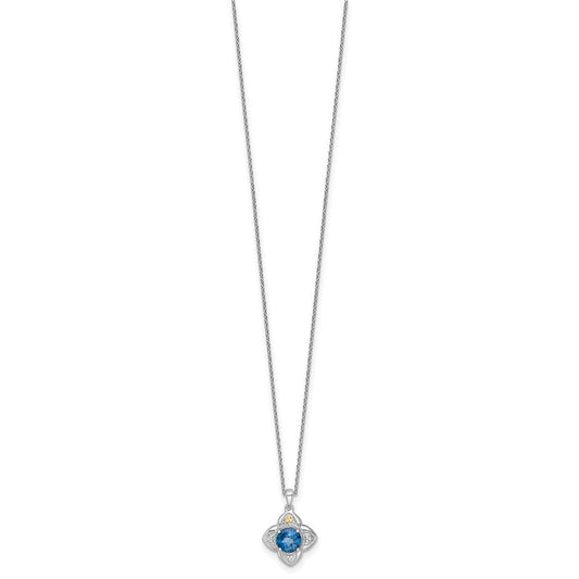 Shey Couture Sterling Silver Rhodium-plated with 14k Accent Round London Blue Topaz Flower 18 inch with 2 inch Extension Necklace QTC1853