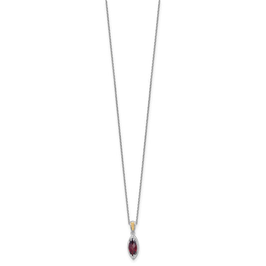 Shey Couture Sterling Silver Rhodium-plated with 14k Accent Marquise Garnet Navette 18 inch with 2 inch Extension Necklace QTC1857