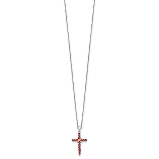 Shey Couture Sterling Silver Rhodium-plated with 14k -X- Accent Round Garnet Cross 18 inch with 2 inch Extension Necklace QTC1860