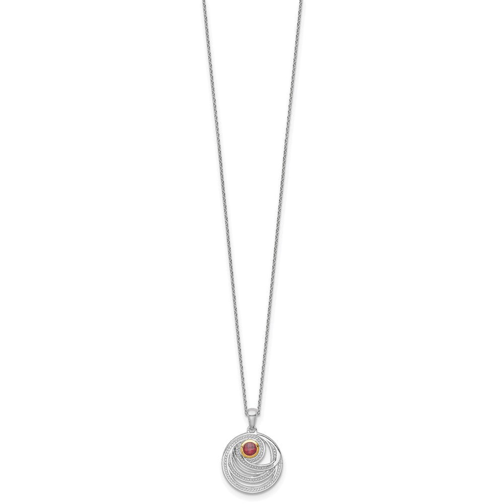 Shey Couture Sterling Silver Rhodium-plated with 14K Accent Round Garnet Swirl Circle 18 inch with 2 inch Extension Necklace QTC1861