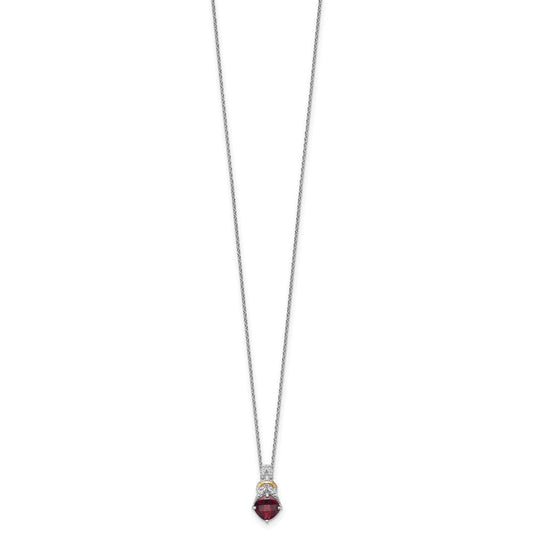 Shey Couture Sterling Silver Rhodium-plated with 14k Accent Checker Cushion Garnet and .04ct. Diamond 18 inch w/2 inch Extension Necklace QTC1867