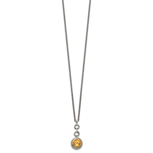 Shey Couture Sterling Silver Gold-tone Flash Gold-plated 18 Inch Antiqued Round Bezel Citrine Necklace QTC29