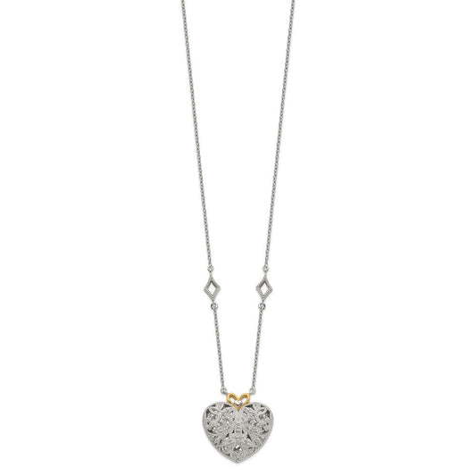 Shey Couture Sterling Silver Rhodium-plated with 14K Accent 18 Inch Diamond Vintage Heart Necklace QTC315