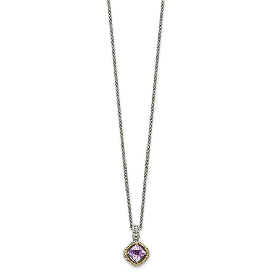 Shey Couture Sterling Silver with 14K Accent 18 Inch Antiqued Cushion Pink Quartz Necklace QTC361