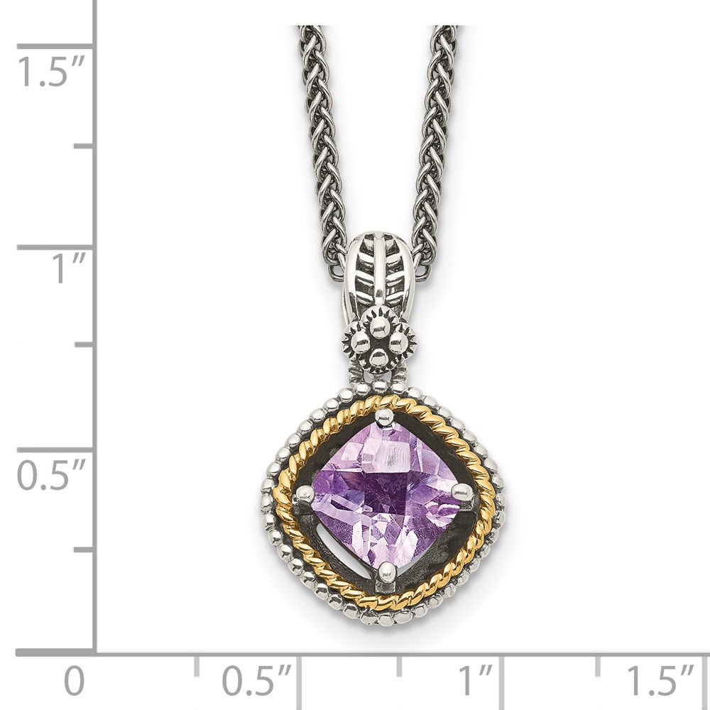 Shey Couture Sterling Silver with 14K Accent 18 Inch Antiqued Cushion Pink Quartz Necklace QTC361