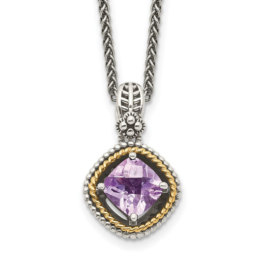 Shey Couture Sterling Silver with 14K Accent 18 Inch Antiqued Cushion Pink Quartz Necklace QTC361