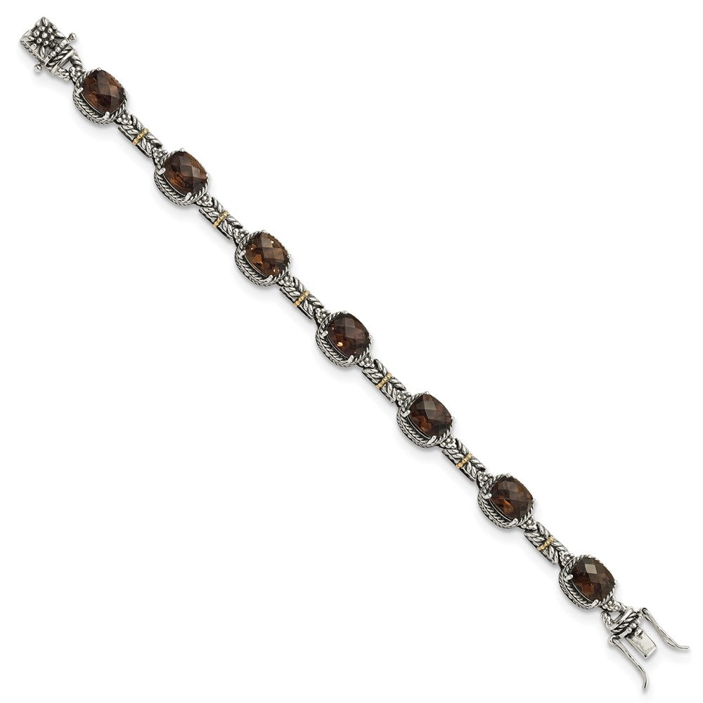 Shey Couture Sterling Silver with 14K Accent 7.75 Inch Antiqued Cushion Smoky Quartz Bracelet QTC369