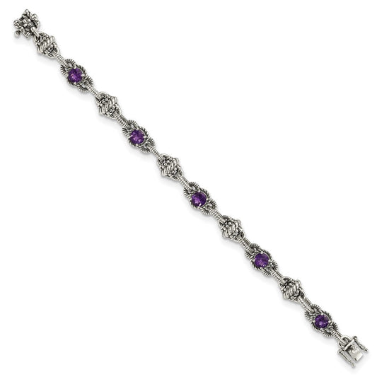 Shey Couture Sterling Silver Antiqued 7.75 Inch Round Amethyst Bracelet QTC376