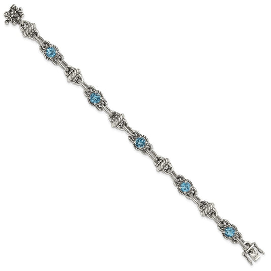 Shey Couture Sterling Silver Antiqued 7.75 Inch Round Swiss Blue Topaz Bracelet QTC377