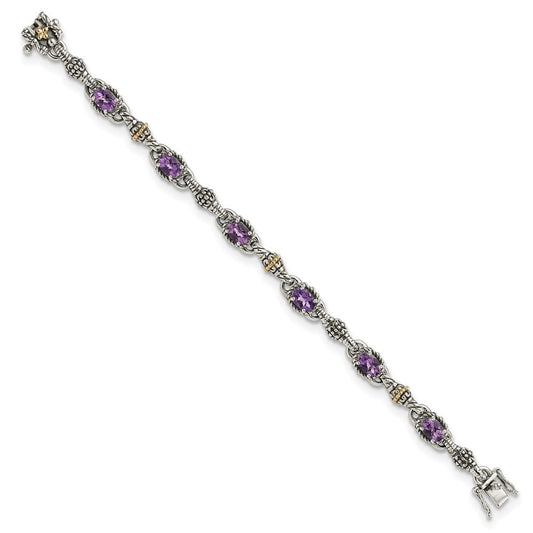 Shey Couture Sterling Silver with 14K Accent 7.25 Inch Antiqued Oval Amethyst Bracelet QTC406