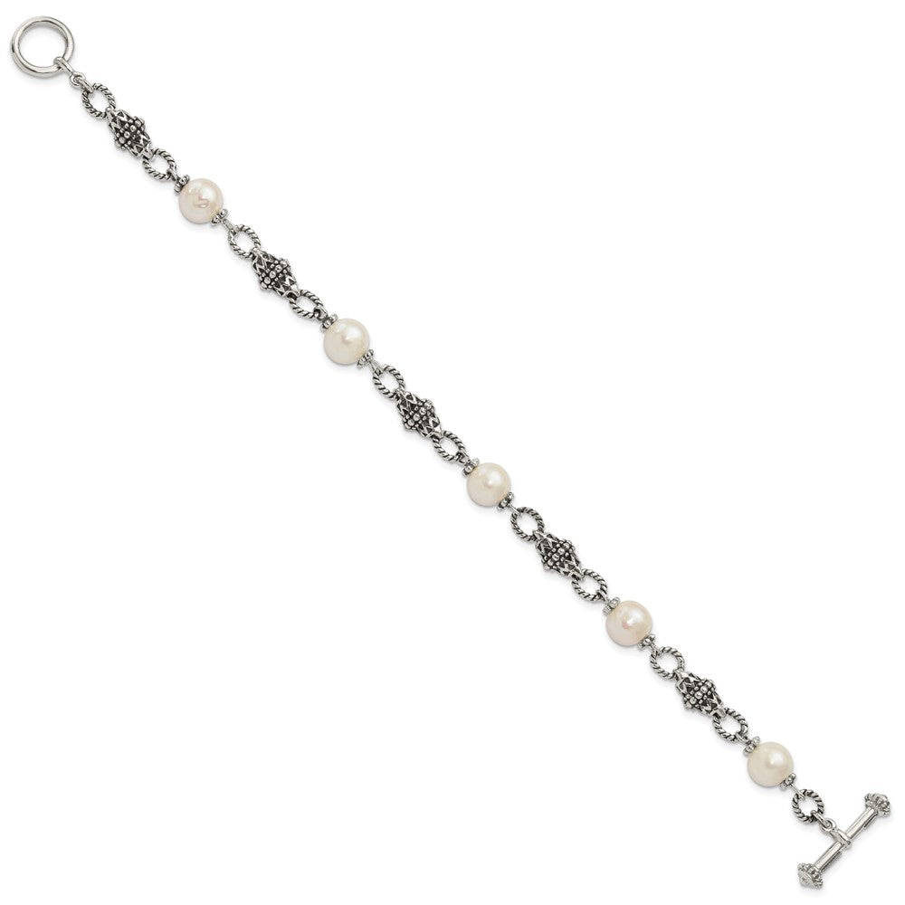 Shey Couture Sterling Silver 8 Inch Antiqued 8-8.5mm Freshwater Cultured Pearl Bracelet QTC428