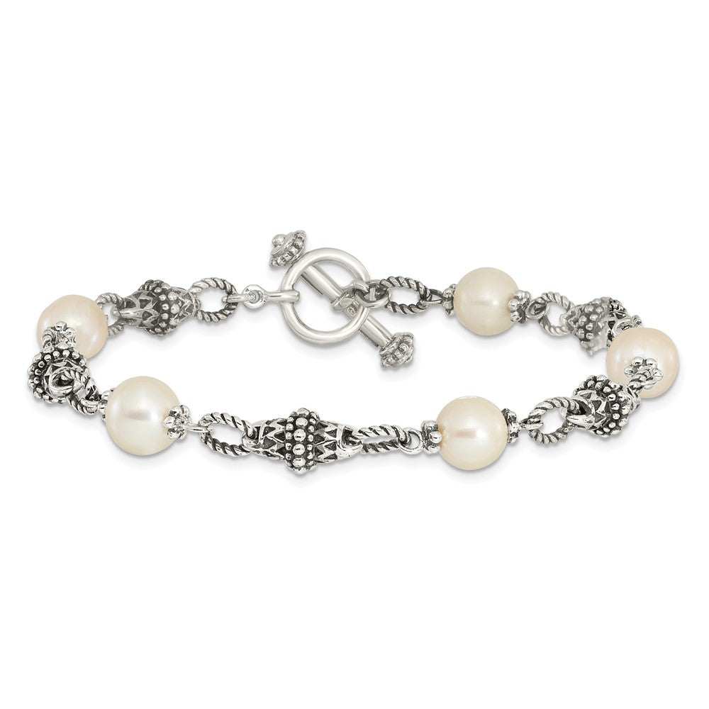 Shey Couture Sterling Silver 8 Inch Antiqued 8-8.5mm Freshwater Cultured Pearl Bracelet QTC428