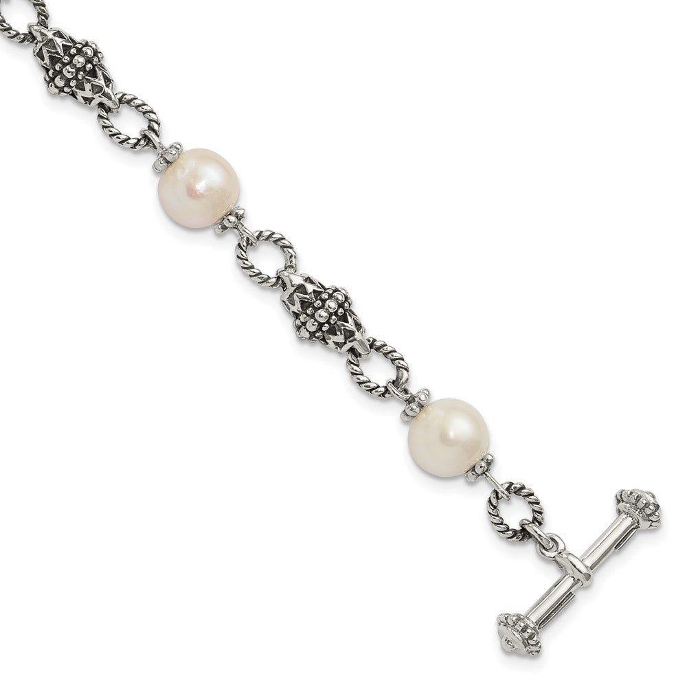 Shey Couture Sterling Silver 8 Inch Antiqued 8-8.5mm Freshwater Cultured Pearl Bracelet QTC428