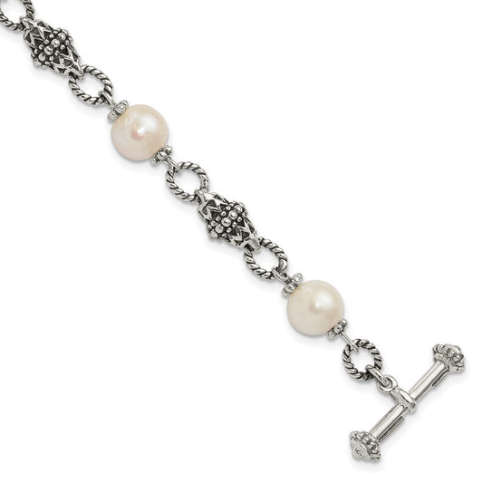 Shey Couture Sterling Silver 8 Inch Antiqued 8-8.5mm Freshwater Cultured Pearl Bracelet QTC428