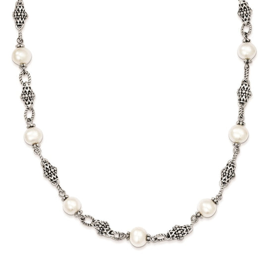 Shey Couture Sterling Silver 20 Inch Antiqued  8-8.5mm Freshwater Cultured Pearl Necklace QTC432