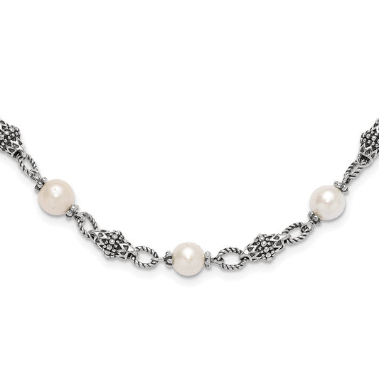 Shey Couture Sterling Silver 20 Inch Antiqued  8-8.5mm Freshwater Cultured Pearl Necklace QTC432