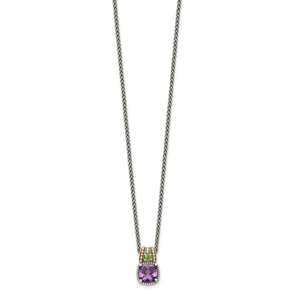 Shey Couture Sterling Silver with 14K Accent 18 Inch Antiqued Cushion 1.85 Amethyst and .21 Peridot Necklace QTC437